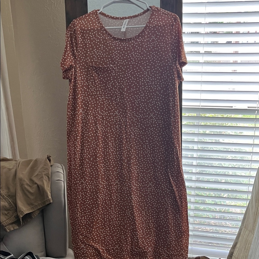 Tickled Teal Rust Polka Dot Midi Dress
